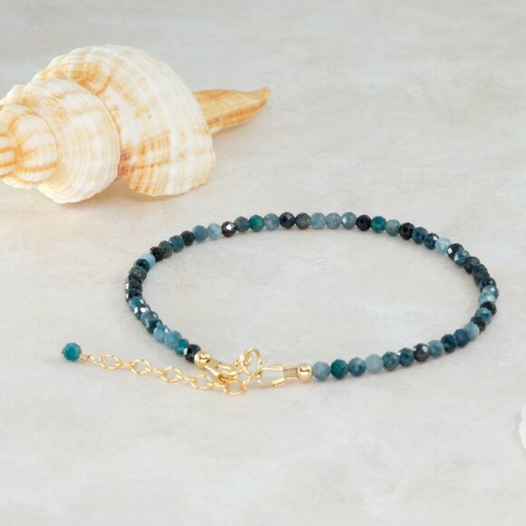Teal Paraiba Tourmaline Gemstone Bracelet, 14k Gold Filled, Fast Shipping - Picture 5 of 11